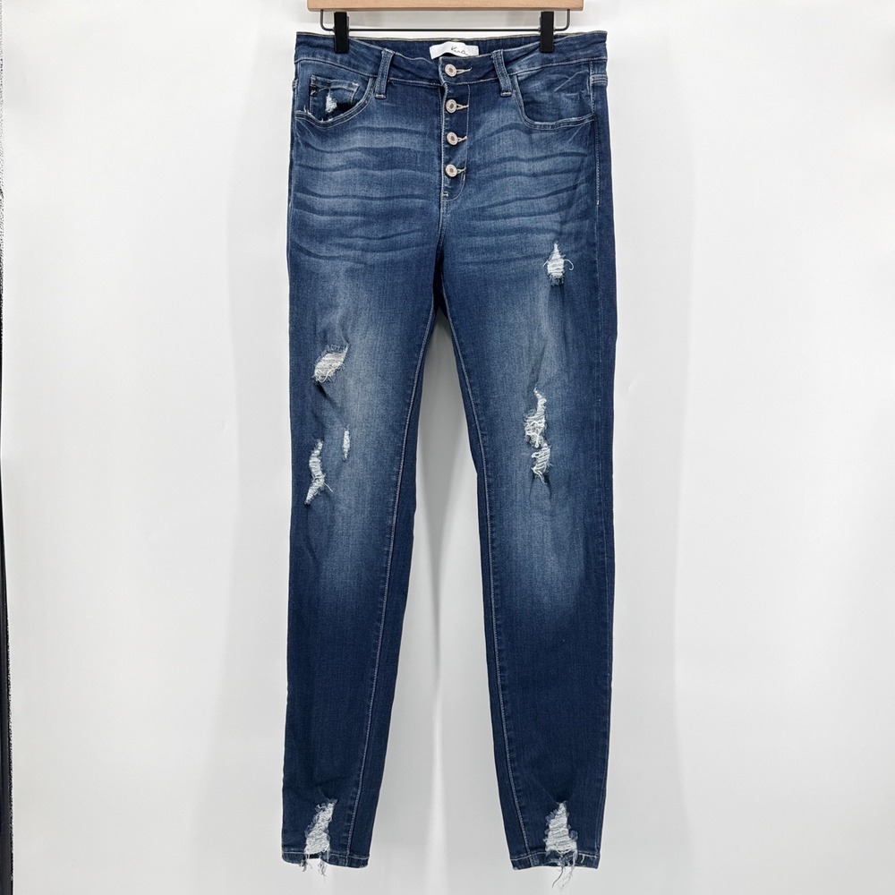 KanCan High‎ Rise Exposed Button Fly Distressed Skinny Jeans KC6192D-RT 13/30